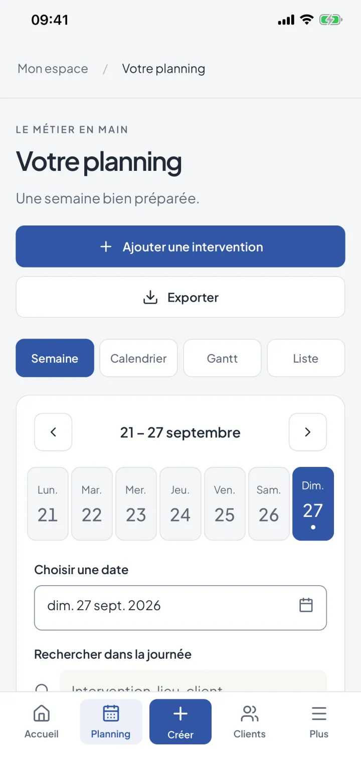 Le planning de la semaine dans ArtiMano sur iPhone.